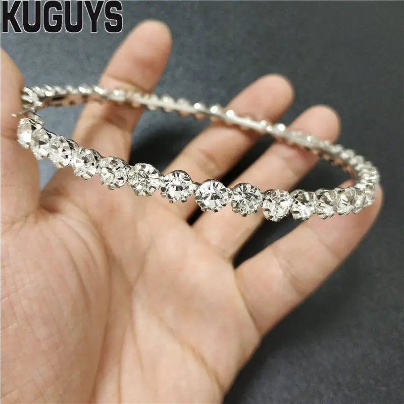 KUGUYS золотые серебряные круглые серьги для женщин ювелирные изделия Pendientes трендовые хрустальные большая серьга-кольцо Свадебные аксессуары Brincos
