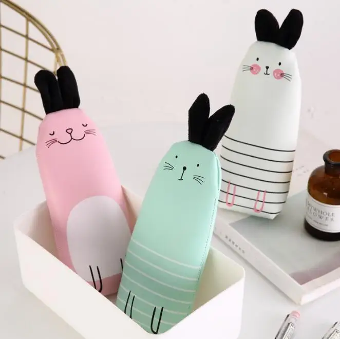 Чехол органайзер из искусственной кожи с длинными ушками и кроликом|pu pencil case|pencil