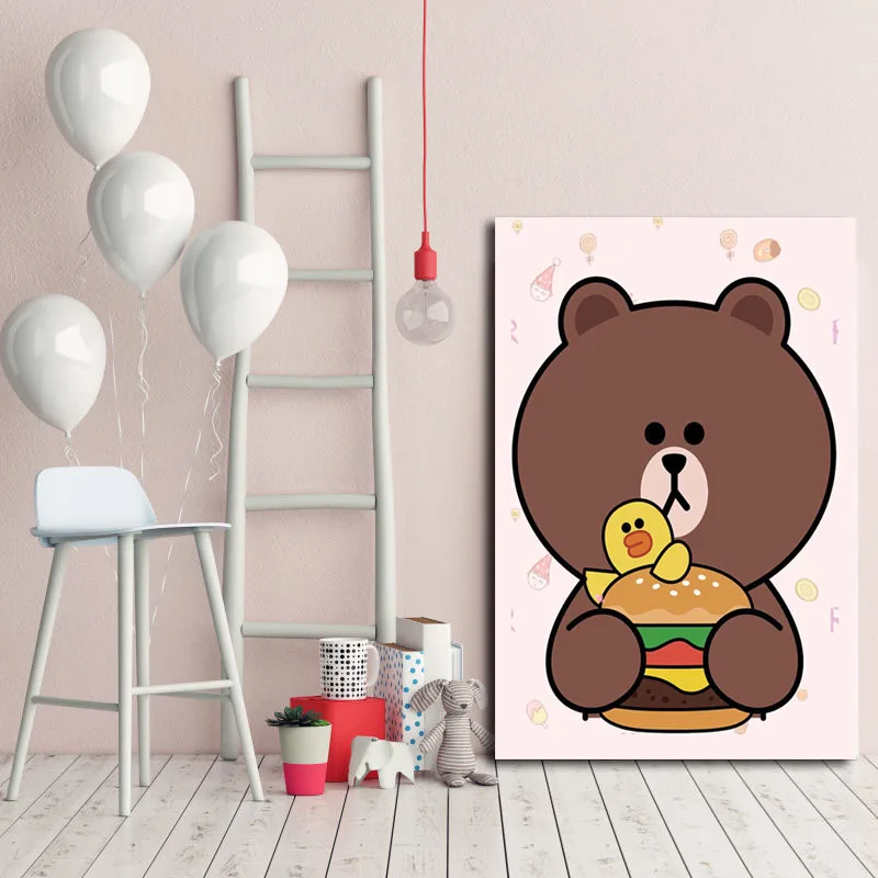 DIY картинки для раскраски по номерам с коричневыми картина c медведем рисунок