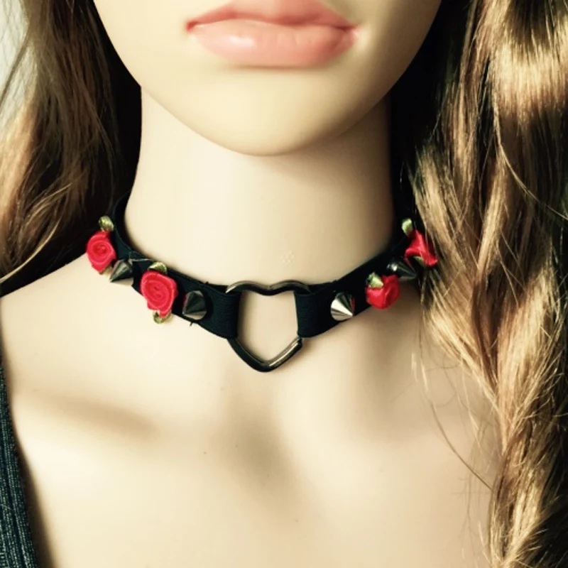 Женский ошейник Харадзюку винтажный с заклепками в виде сердца и розы|goth harajuku|body