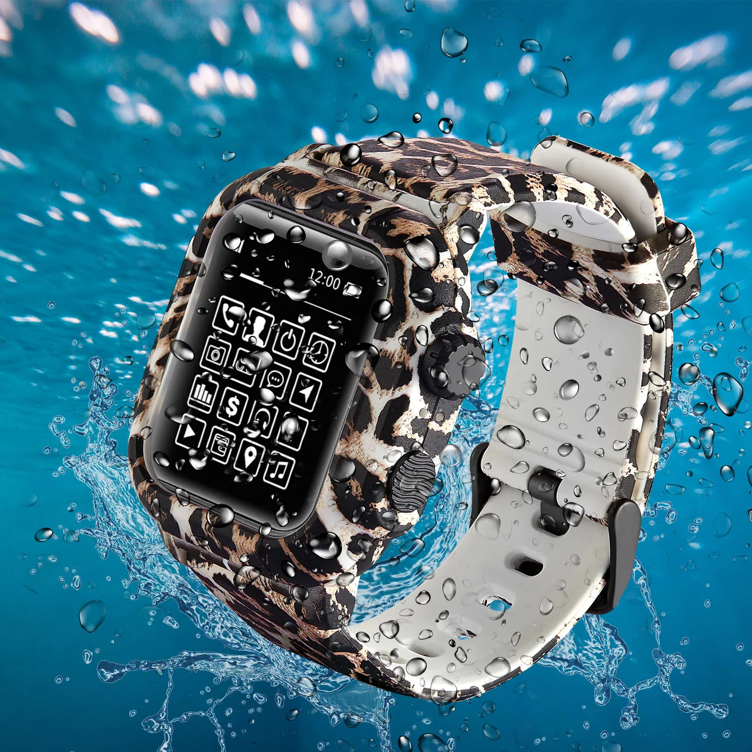 Леопардовый силиконовый спортивный ремешок из ТПУ для Apple Watch Series 5 4 3 2