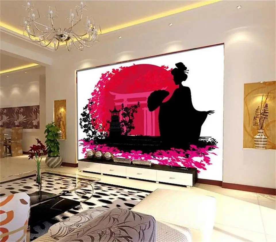 3d фото обои на заказ для гостиной Фреска кимоно в японском стиле женщина живопись