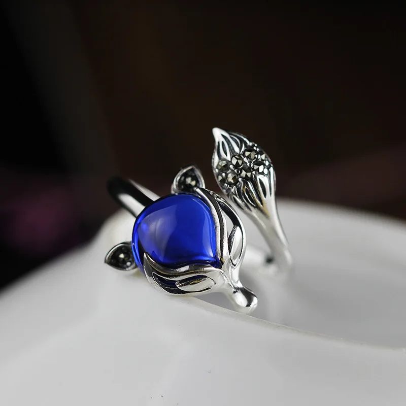 S25 серебряное ювелирное изделие модный дизайн clever fox открытое синее кольцо с