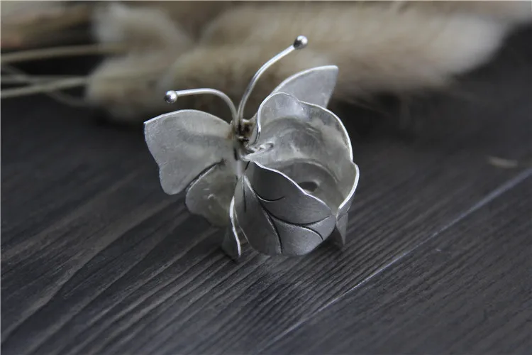 high quality Bohemian retro Genuine 925 Sterling silver Wedding Leaves Butterfly shape Design Thai Rings For Women lovers gift | Украшения