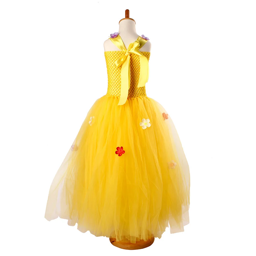 Princess Belle Flower Fairy Tutu Dress Girls Beauty Beast Cosplay Costume Kids Pageant Wedding Purim Ball Gown Tulle | Детская одежда и