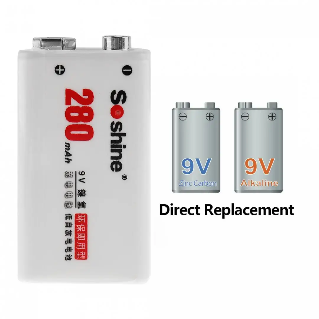 4pcs/set Soshine 9V 6LR61 6F22 280mAh Ni MH Rechargeable Battery + Portable Box for Microphones / Instruments Meters| |