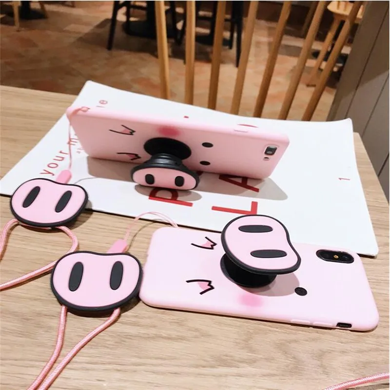 Funny Cartoon Pig Phone Case for Iphone X XS Max XR 7 6s 8 Plus Cover Cute Nose Stand Holder Soft Cases Capa |