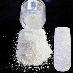 Пудра для ногтей, белоснежные блестки, разные размеры