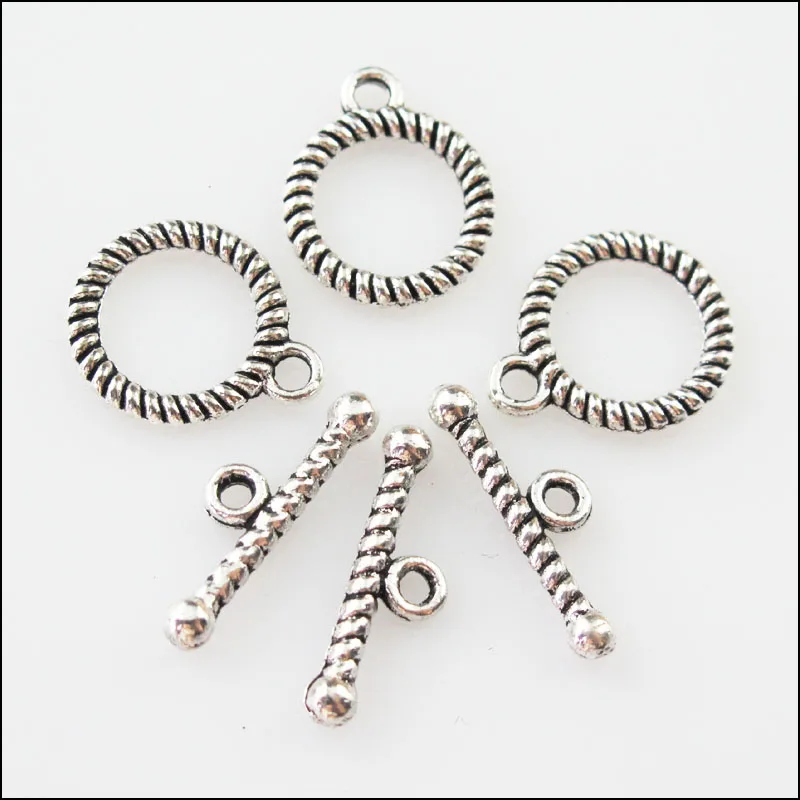 Новый 30 комплектов тибетский серебристый круглый круг браслет шарнирно-Рычажная