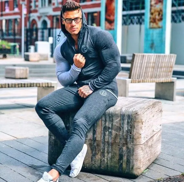 Dark Gray 1 Новинка, спортивный костюм, мужская куртка для бодибилдинга, штаны, спортивные костюмы, баскетбольные колготки, одежда для спортзала, фитнеса, бега, набор, мужские спортивные костюмы - Цвет: Dark Gray 1