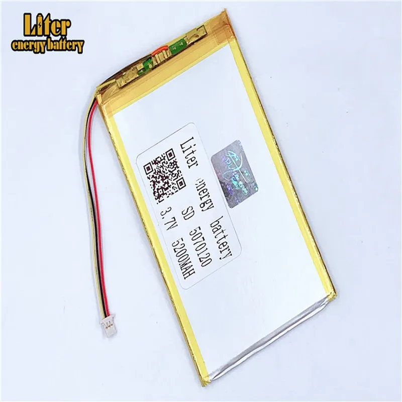 

1.0mm 3wire connector 5070120 3.7V 5200mah Wholesale ultra thin lipo batteries rechargeable lithium ion polymer Tablet PC