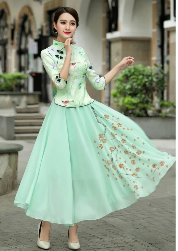 Sheng Coco 9 цветов китайские Топы Ципао Женская футболка Китай Mujer лето узор Cheongsam Китайская традиционная блуза одежда