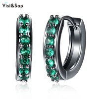 visisap punk hoop earrings for women black gold color green cubic zirconia girls earring party gifts fashion jewelry vlke1255