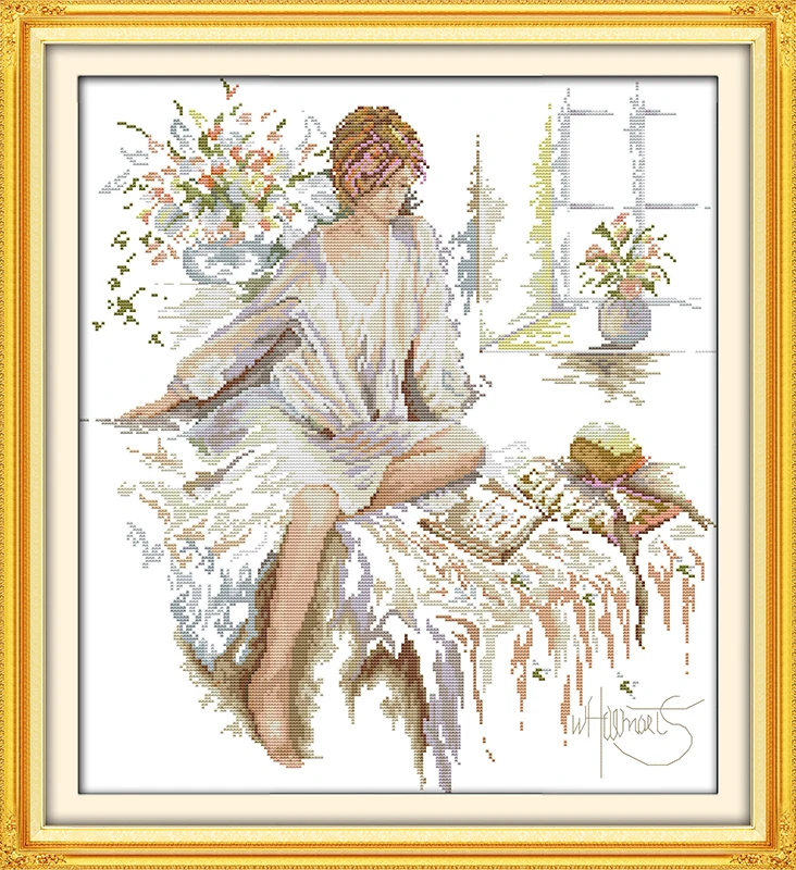 

The reading woman cotton home decor people Cross Stitch kits 14ct white 11ct print embroidery DIY handmade needlework wall