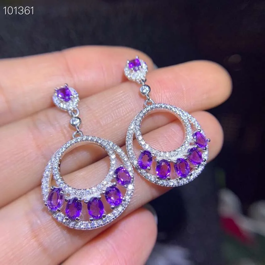 

new purple Amethyst gemstone earrings for beauty jewelry natural gem real 925 silver dangling earrings fashion style girl gift