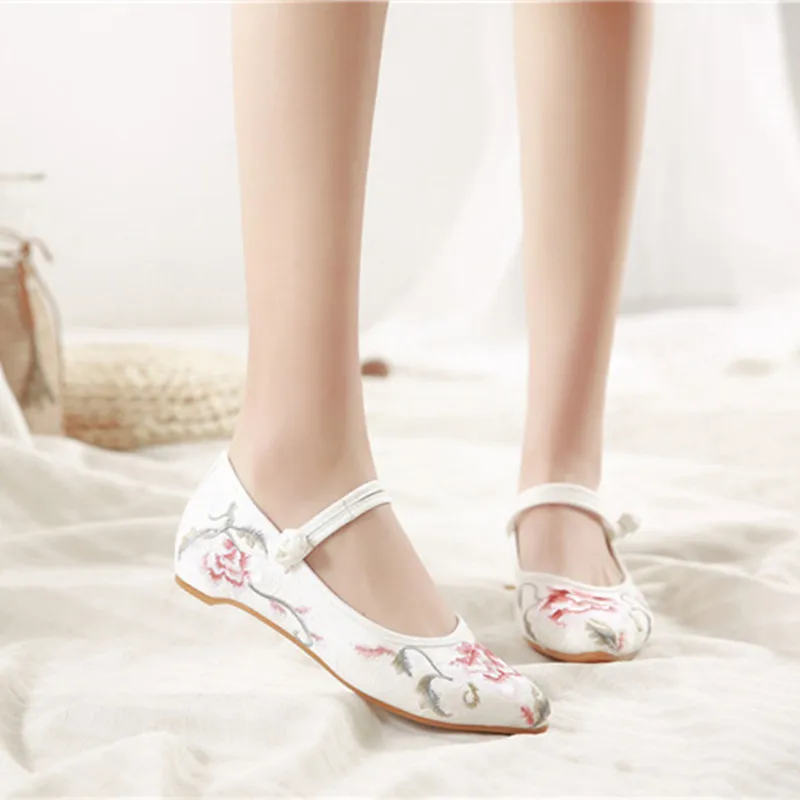 Women Spring Flats Cotton Fabric Butterfly Flowers Embroidery Shoes Woman Ladies Shallow Pointed Toe Dance Ballet Flat | Обувь