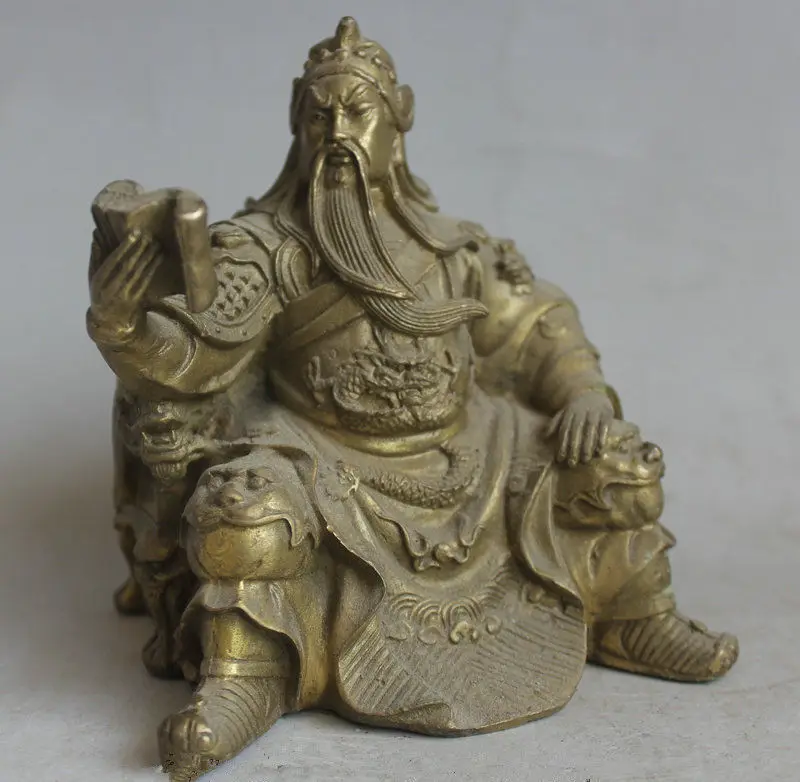 Китайская латунная статуя Guan Gong Yu Warrior God Read Book Wear Dragon Robe | Дом и сад