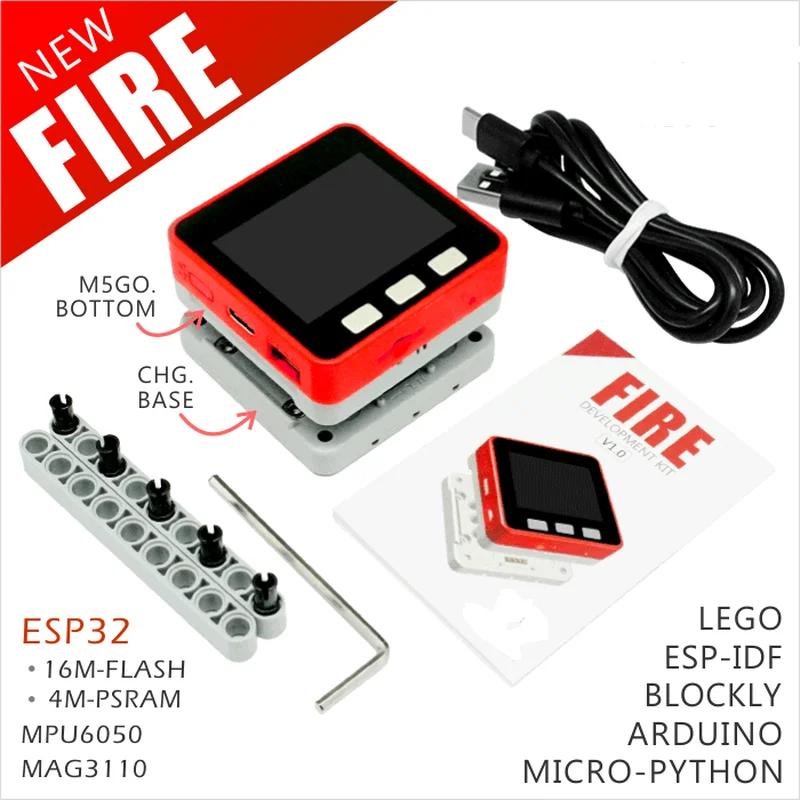 1 комплект M5Stack M5GO огненный набор 4M PSRAM + 16M FLASH ESP32 для разработки программирования