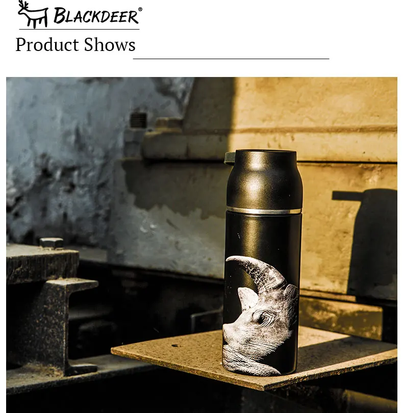 BLACKDEER Спортивная бутылка-термос с ручкой, двойной слой, 316 нержавеющая сталь, пиксель, животное, 3D, чай, вода, вакуумная колба