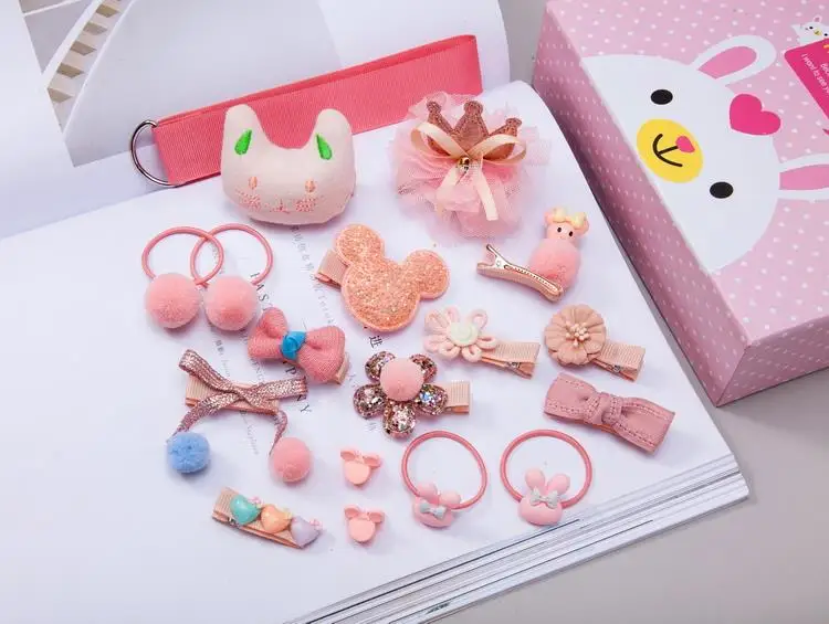 Pink Crown 18 шт./компл. милый ребенок Аксессуары для волос маленькая Заколка Для Девочек резинки Рождественский подарок коробка упаковки детские шпильки для волос Зажимы набор - Цвет: Pink Crown