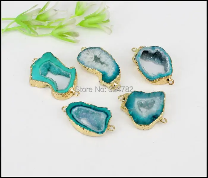 5 шт. натуральный жеод срез камня коннекторы из Золотого Металла с натуральным