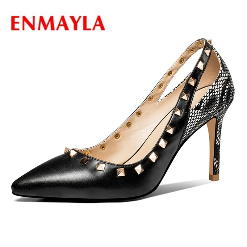 

ENMAYLA Genuine Leather Thin Heels Pointed Toe Casual Slip-On High Heels Womens Shoes Heels Size34-39 ZYL2113
