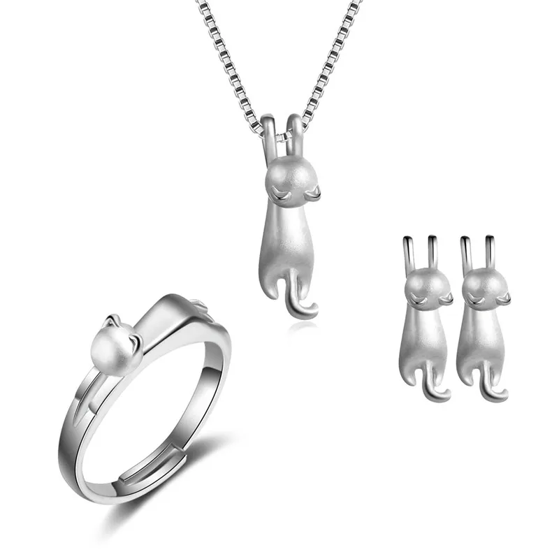 Женское ожерелье с подвеской в виде кота из серебра 925 пробы|animal charm pendant|silver