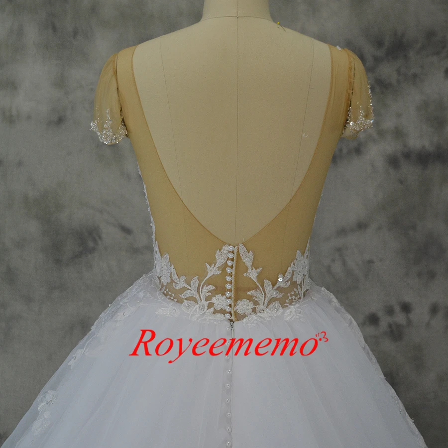 Vestido de noiva горячая Распродажа Обнаженная Тюль пикантные прозрачные Топ Роскошные кружева свадебное платье с короткими рукавами цена