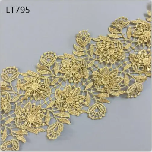 LT795 1 ярда в ширину 11 см золотая Сетка кружевная отделка Роскошная вышивка Золотая кружевная ткань для свадебных платьев швейная ткань ручной работы - Цвет: LT795