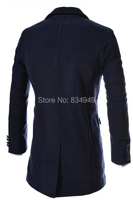 Gabardina de doble botonadura para hombre, abrigo largo de lana de Cachemira, color azul oscuro y negro, hecho a medida, para invierno