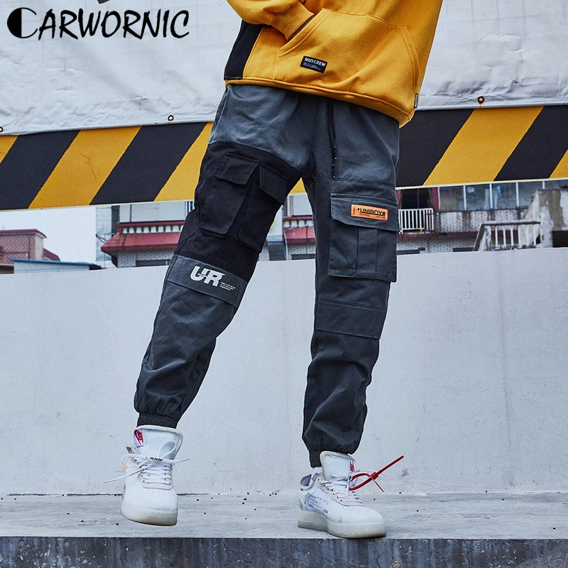 CARWORNIC мульти шаровары с карманами Jogger Брюки мужские лоскутные хип хоп рабочие брюки уличная Мешковатые повседневные шаровары хипстеры