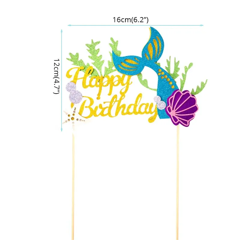 1pcs Cake Topper Одноразовые столовые приборы для девочек на день рождения, вечерние тарелки в форме русалки с воздушным шаром, баннеры для мальчиков и девочек, вечерние украшения для свадьбы - Цвет: 1pcs Cake Topper