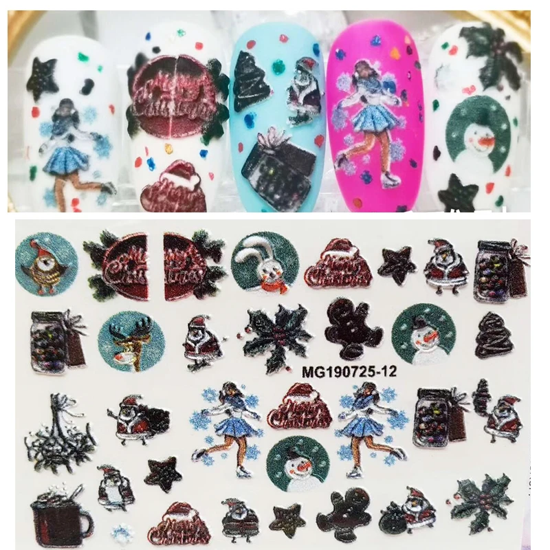 

3D new arrived Acrylic Engraved Nail Sticker snowman snowflake shape Water Decals Empaistic Nail Water Slide Decals Z0204