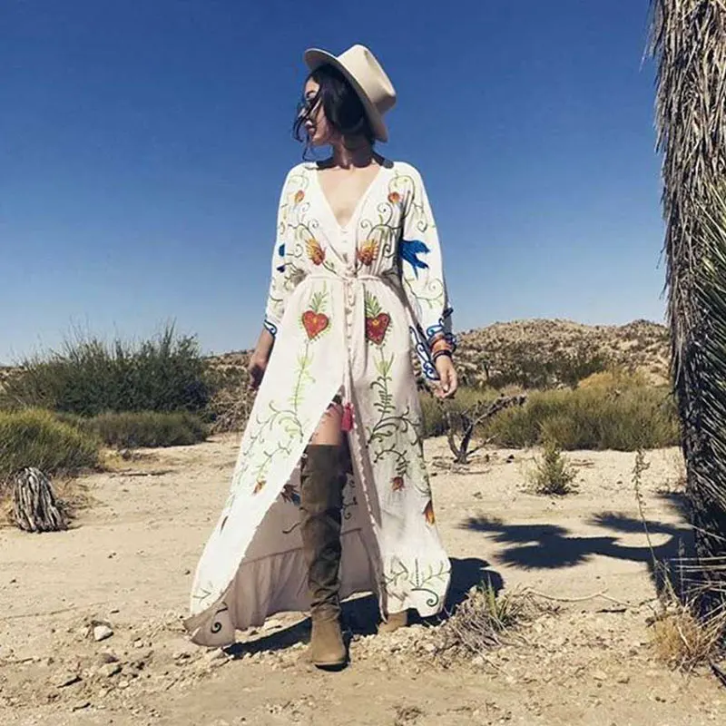 Женское платье-макси BOHOFREE с треугольным вырезом и рукавом летучая мышь свободные