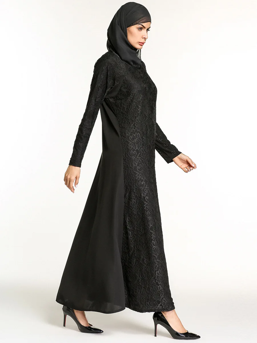 Мусульманское черное кружевное Макси платье Abaya кимоно бриллианты длинное