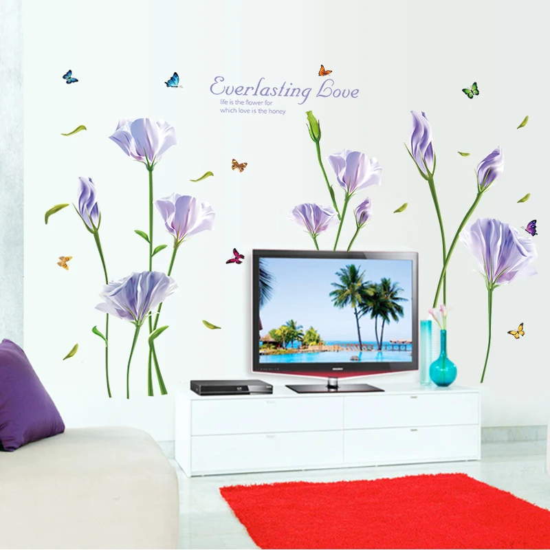 [Fundecor] фиолетовые розовые лилии наклейки на стену с рисунком цветов гостиная