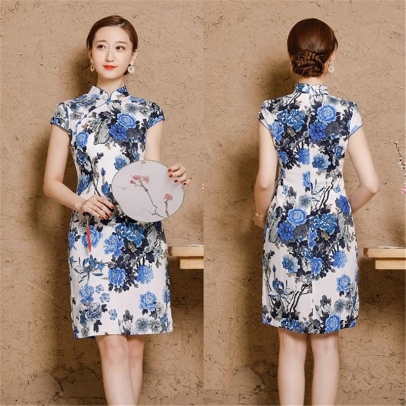 Женские льняные хлопковые Чонсам с изображением Шанхая Qipao платья плюс размер XXXL