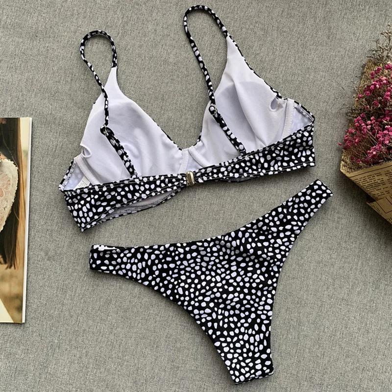 Polka Dot Bikini 2021 Underwire Bra Swimsuit Woman Bandeau Swimwear Female Sexy Set Push Up Brazilian Bathing Suit Swim | Женская одежда