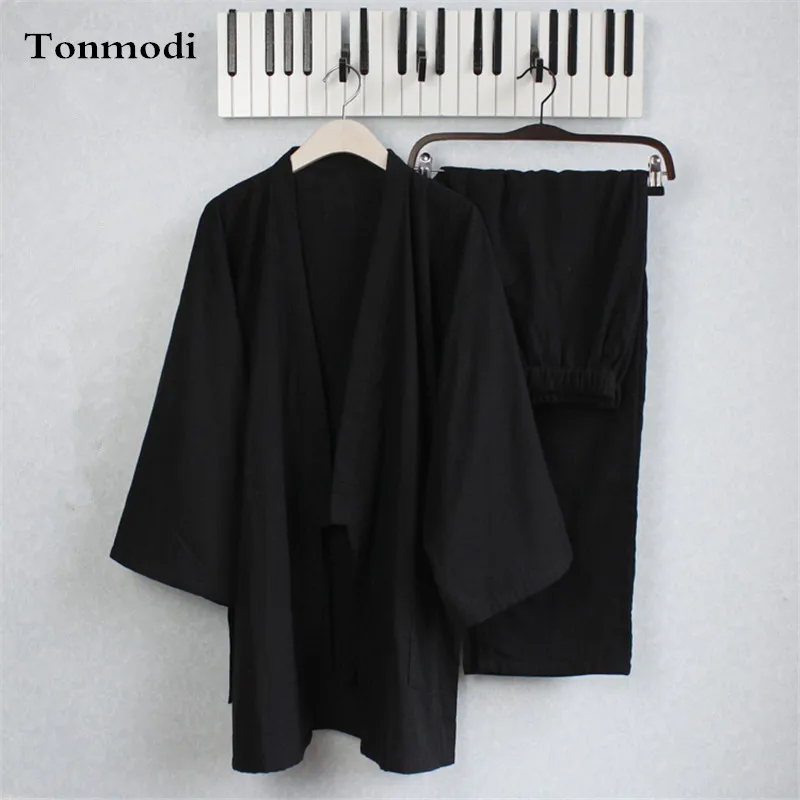 Пижама кимоно мужская хлопковая двусторонняя марлевая черный Пижамный комплект