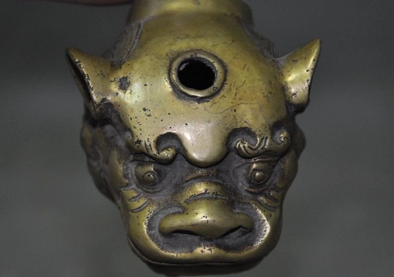 6 &quotстаринная китайская бронза foo Собака Лев Голова зверя статуя табачная трубка