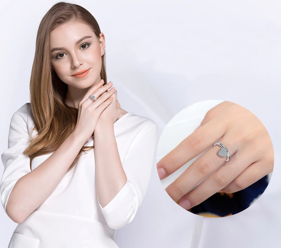 Женское ювелирное изделие из серебра 100% пробы с фианитом|heart rings for women|rings womenheart ring