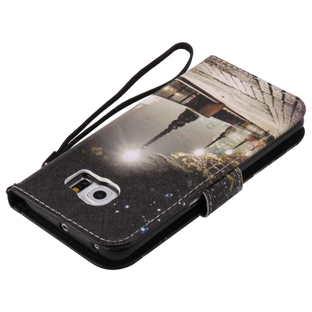City Night Landscape Design Wallet Flip Stand Holder Pouch Skin Case For Samsung Galaxy S6 Edge G9250 Leather Cover Coque Fundas | Мобильные