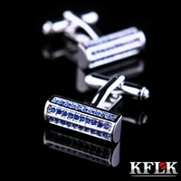 kflk jewelry shirt cufflinks mens brand blue crystal cuff links wholesale button high quality luxury wedding groom guests