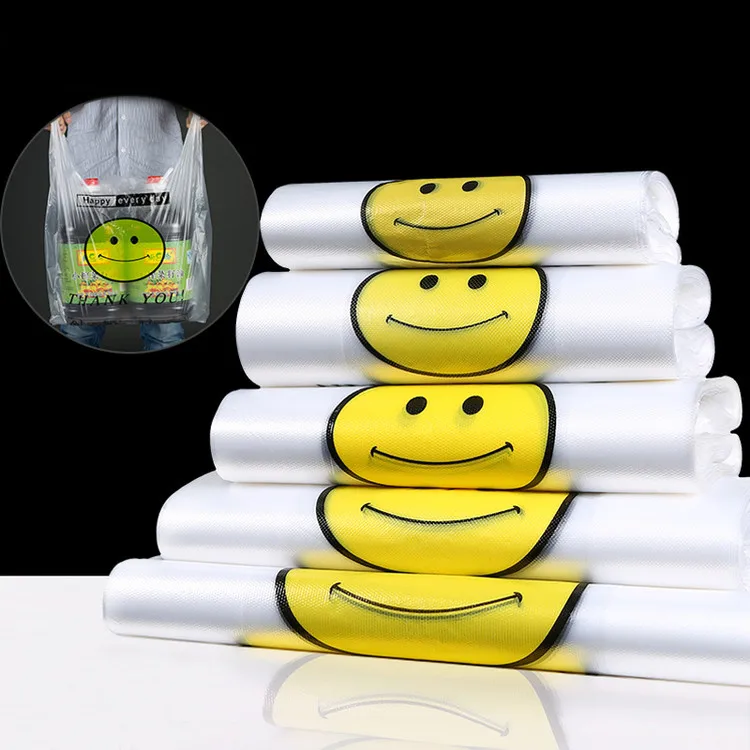 50 шт пластиковые прозрачные пакеты с ручкой Smile спасибо целлофановый Подарочный пакет для супермаркета для покупок пищевых конфет Упаковочные пакеты