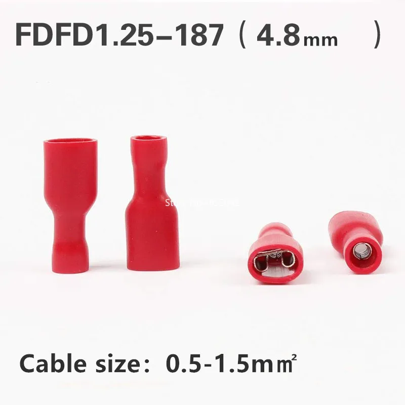 

50pcs 4.8mm Fully Insulated Female Spade Connector Crimp Terminal FDFD1.25-187