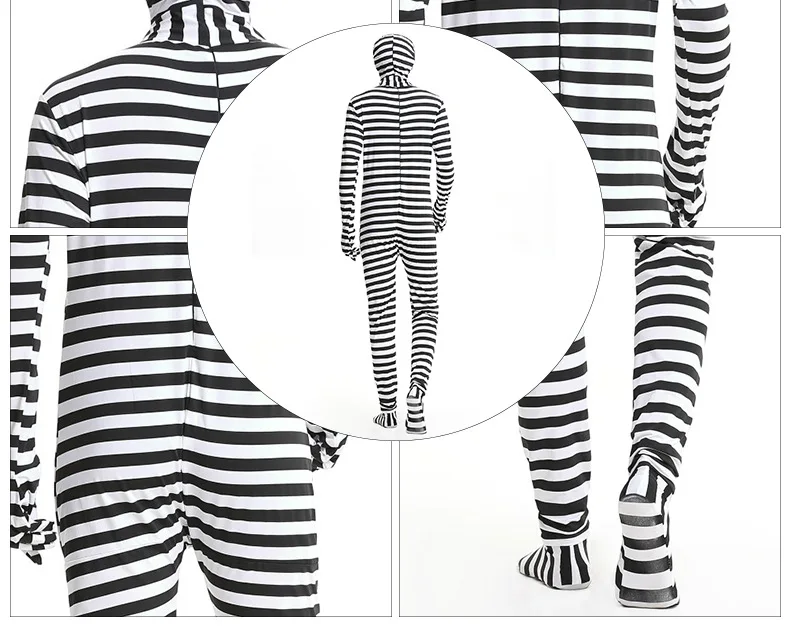 Для мужчин ed Косплей заключенного костюмы страшный черно белый полосатый