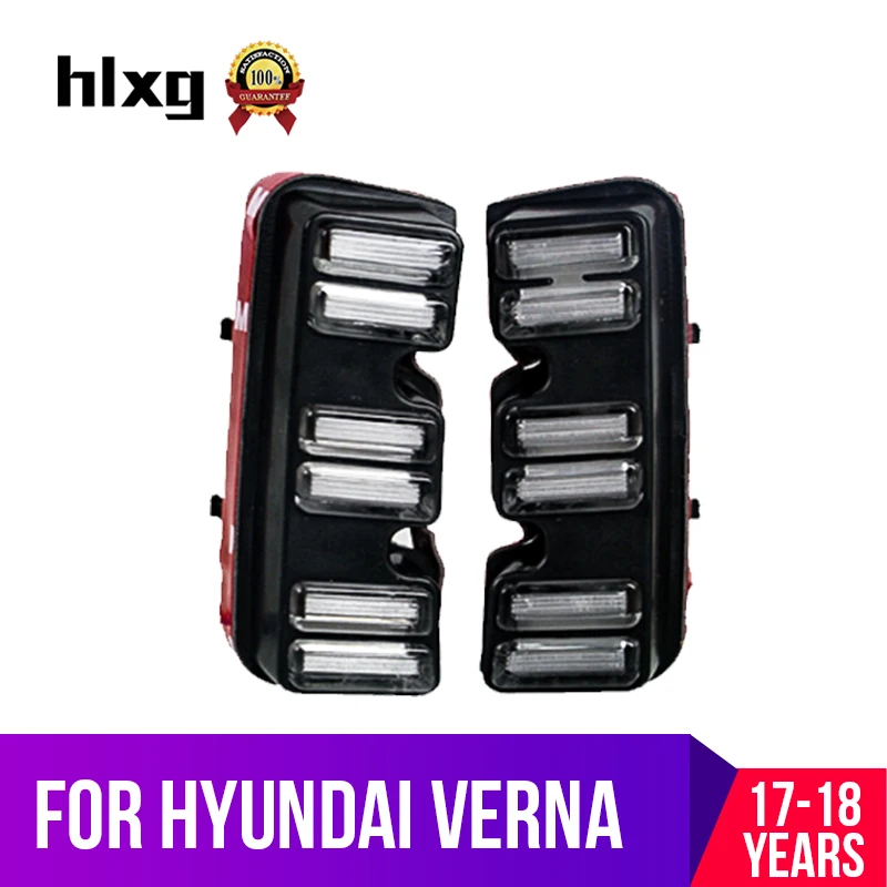 Hlxg 2 шт. светодиодные фары для Hyundai Verna 2017 2018 Белый DRL + желтые Сигналы поворота лед