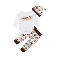 newest infant baby boys girls rompers long pants hat thanksgiving casual clothes set playsuit party kid cotton outfit 0 18m