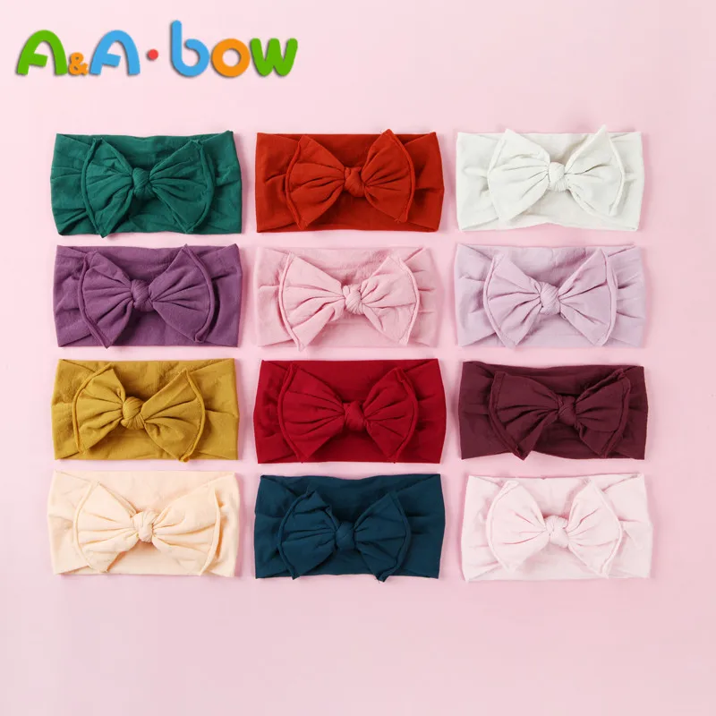 Turbante de nailon el&aacute;stico para reci&eacute;n nacido, bandana cl&aacute;sica para beb&eacute;, turbante de Color s&oacute;lido, accesorios para el cabello para ni&ntilde;os, 1 ud.-5