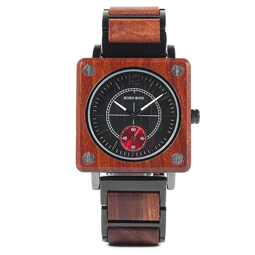 43mm Red Марке де люкс БОБО птица деревянные Мужские квадратные кварцевые часы Лакшери индивидуальные, деревянные часы Подарки для мужчин наручные часы famosa - Цвет: 43mm Red